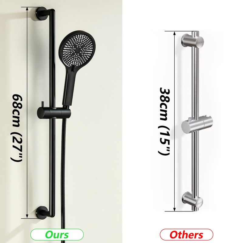 DOUBLUOEG Hand Shower with Slide Bar, Matte Black 26 Inch