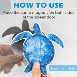 Pack of 12 Fly Screen Door Magnets Double-Sided Sea Turtle Starfish Algae Magnetic Sticker Sliding Door Warning Retractable Removable Magnet for Fly Screen Sliding Doors Protection
