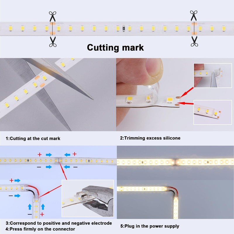 BENLUN 48V Outdoor LED Strip Lights Waterproof, 65.6ft 150W 6000K