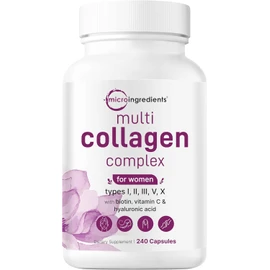 Micro Ingredients Multi Collagen Complex for Women, 240 Capsules | Type I, II, III, V, X with Hyaluronic Acid, Biotin, & Vitamin C | Hydrolyzed Protein Peptides | Keto & Paleo Friendly