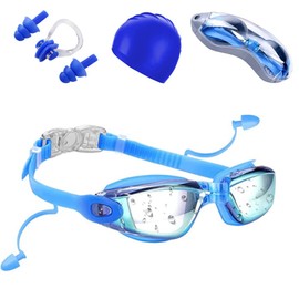 IMLUCKY - Gafas de Natación 5 en 1: Gafas de Natación Antivaho UV Con Tapa de Silicona/Auriculares/Pinzas para La Nariz para Mujeres, Hombres y Adultos(Rosa)