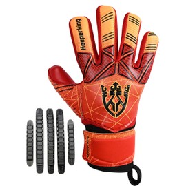 Keeperking Goalkeeper Gloves Kids, Boys, Youth, Adult, Men - Goalie Glove Latex Strong Grip palms with Removable Finger Spines Protection - Football Goalkeeping Glove for Training(Red, Size 6)