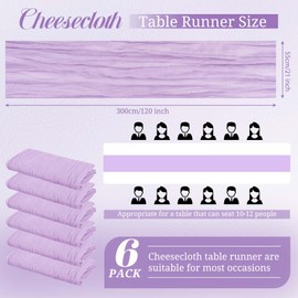 Pack of 6 10 Feet Lavender Cheesecloth Table Runner 21 x 120 Inch Boho Gauze Table Runner Rustic Romantic Long Table Runner for Wedding, Party, Bridal Shower, Thanksgiving, Christmas Decoration