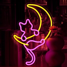 Cat Moon Anime Neon Signs for Wall Decor LED Sign Lights for Bedroom Man Cave Home Bar Pub Restaurant Christmas Birthday Wedding Party Kids Room Neon Decorations Gifts,11.8x15.8 inches