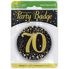 OakTree 3" Badge 70th Birthday Sparkling Fizz Black Gold Holographic