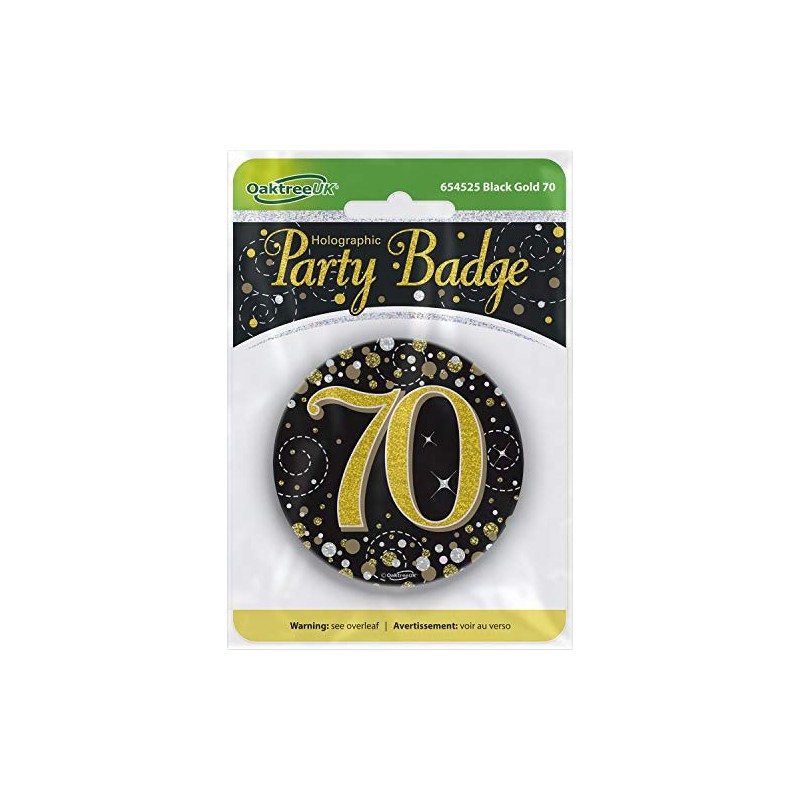 OakTree 3" Badge 70th Birthday Sparkling Fizz Black Gold Holographic