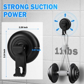 TACGEA Suction Cup Hooks for Shower, Powerful Vacuum Shower Hook for Towel, Robe, Loofah - Reuseable and Removeable Bathroom Hook, Black, 6 Pack