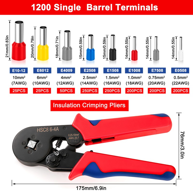 Crimping Pliers Wire End Ferrules Set, 1200 Pieces Ferrules, Cable
