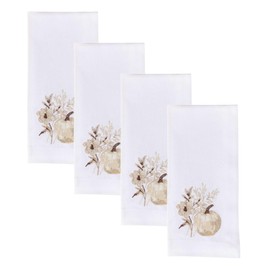 Park Designs Autumn Harvest Napkin Set Of 4, White Botanical Embroidered Cloth Napkins For Fall & Thanksgiving Table Decor, Pumpkin Patch Table Napkins With Floral Design, 100% Cotton Machine Washable