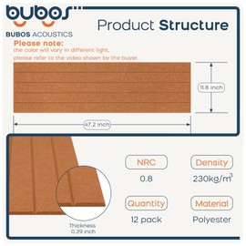 BUBOS 12 Pack Large Acoustic Panels,47.2x11.8Inch SoundProof Panels for Walls,Self Adhesive Acoustic Wall Panels,Decorative Sound Panels for Home Studio Office (Brown 01)