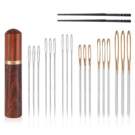 20pcs Large Eye Sewing Needles, Big Eye Embroidery Needles Steel Blunt & Sharp Tapestry Needles Leather Needle Hand Knitting Needle with Wooden Case for Quilting Crochet Weaving Project