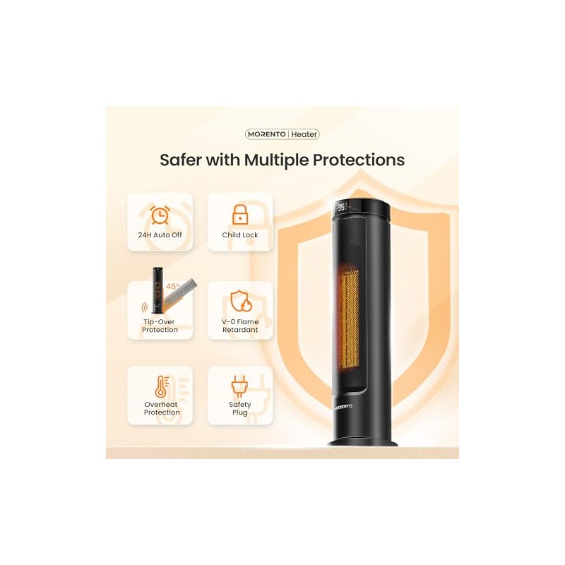 MORENTO Space Heater for Indoor Use, 1500W Ceramic Fast Heat,