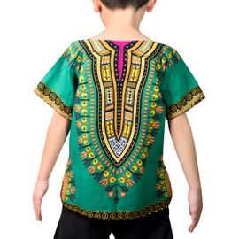 KlubKool Kids Dashiki Shirt Tribal African Caftan Boho Hippie Clothes Clothing for Unisex Boys Girls Baby Toddlers Children Top Shirts (Dark Green, XX-Large Short)