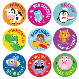 S&O French Inspirational Stickers for Classroom Rewards - French Motivational Stickers Teacher Supplies - Cartoon Stickers - Kids Stickers - Cadeaux Pour Enseignants en Français - 1008 Small Stickers