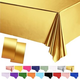 Gold Table Cloth Tablecovers, 137 x 274 cm Plastic Waterproof Tablecloths Party Table Decorations for Children Picnic Birthday Graduation Wedding Party Supplies