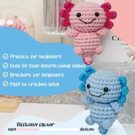 TAKADODO Crochet Kit for Beginners - Learn to Crochet Kits for Adults Beginner with Step-by-Step Video Tutorials - Crochet Kits for Adults and Kids (Axolotl)