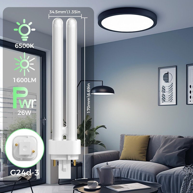 HeatingLux 26W G24d-3 LED, 2 Pin White Light 6500K LED