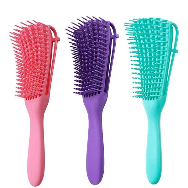 ZHOUHON Hair Brush, African Comb Brush, Curling Brush, Comb African Textured Hair 3a to 4c Wavy Curly Hair, Suitable for Dry Wet Long Thick Curly Hair (Pack of 3)