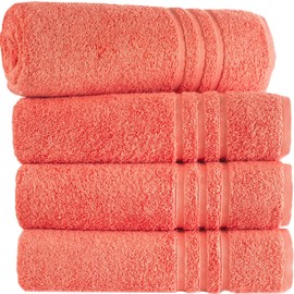 Hawmam Linen Coral Orange Bath Towels 4 Pack Soft and Absorbent, Premium Quality Perfect for Daily Use 100% Cotton Towel