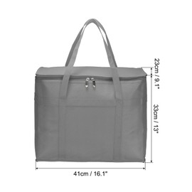 PATIKIL 16.1"x9.1"x13" Insulated Reusable Grocery Bag, 2 Pack Food Delivery Insulated Cooler Tote Bag with Zipper Collapsible for Hot Cold Transport Shopping, Grey