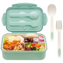 LOVINA Bento Boxes for Adults - 1100 ML Bento Lunch Box For Kids Childrens With Spoon & Fork - Durable Perfect Size for On-the-Go Meal, BPA-Free and Food-Safe Materials(Green)