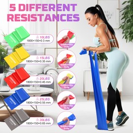 Resistance Bands Set, 5 Pcs Exercise Bands Elastic Stretch Bands for Yoga Fitness Stretching Pilates Strength Training, Workout Bands for Home Gym