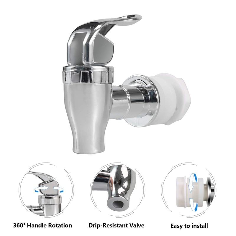 Replacement Spigot for Beverage Dispenser，Silver Push Style Spigot for Beverage