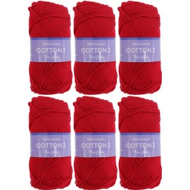 6 Pack Threadart 100% Pure Cotton Crochet Yarn Size 2 |50 gram Skeins |165 yds per Skein | Fine #2 | Red | Color 3560
