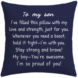 HERHOME to My Son Blue Throw Pillow Cover 18 x 18 Inch Christmas Birthday Gifts for Son Boys from Mom Dad Cushion Case, Sentimental Gift Ideas