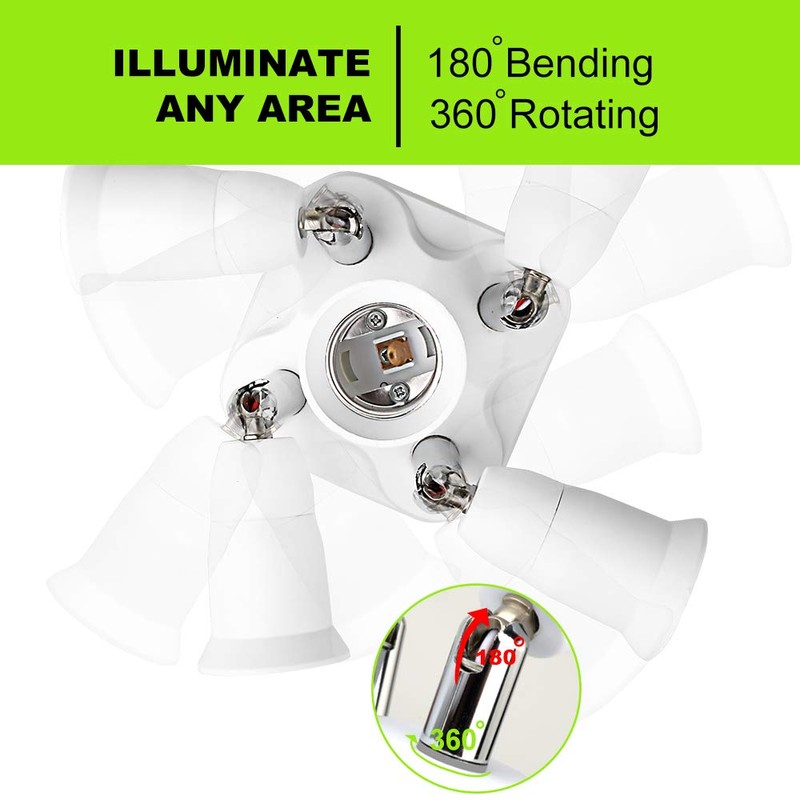 8T8 5 in 1 E26 Light Bulb Socket Splitter Converter