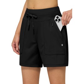 Willit Women's Shorts Hiking Athletic Shorts Quick Dry Golf Outdoor Casual 5" Shorts Lightweight UPF50+ Black L