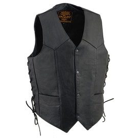 Milwaukee Leather Men's Premium Leather Western Style V-Neck Motorcycle Rider Vest with Front Snap Closure |LKM|ML|SH - 44