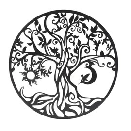 Tree of Life Wall Art, Round Metal Wall Plaque for Living Room Bedroom, Outdoor Black Decor