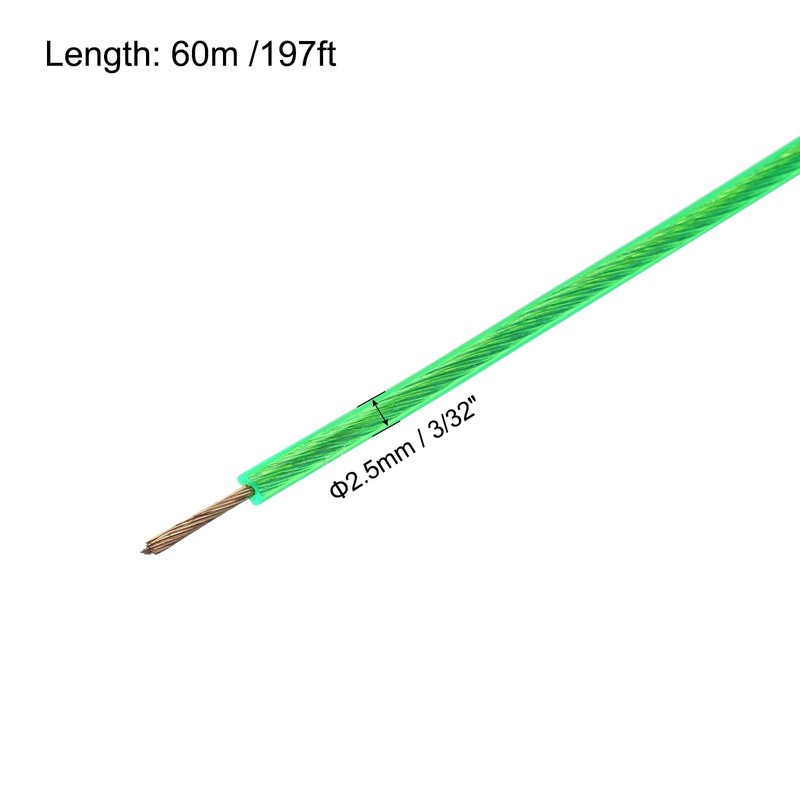 sourcing map 2.5mm (3/32 inch) Green Vinyl Coated Wire Rope,