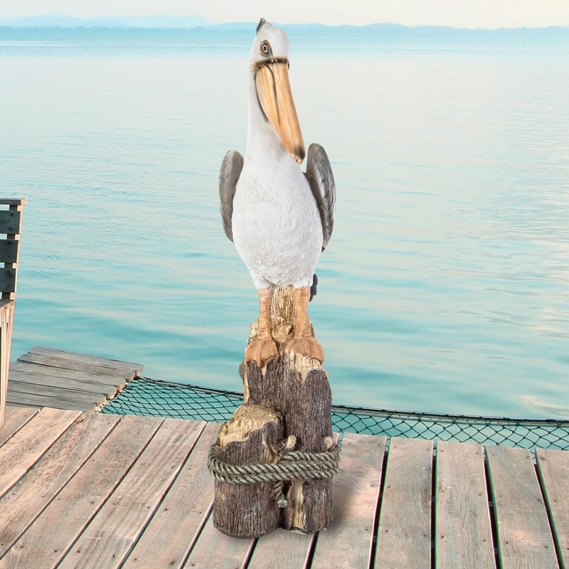 Pelican Statue – 24" Tall White Coastal Bird Sculpture on