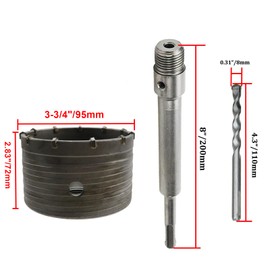 Rannb 3-3/4"/95mm Concrete Hole Saw Carbide Cement Hole Saw for with Connecting Rod for Concrete Cement Brick Wall Stone