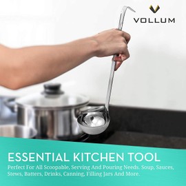Vollum 1-Piece Ladle Heavy Duty Thick Stainless Steel - 4 Ounce (3.1" Bowl Diameter, 12.25" Handle Length)