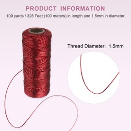 sourcing map 328 Feet/109 Yards Metallic Cord Red Twine 1.5mm Thread String for Crafts Gift Wrapping Christmas Decoration Hanging Tag