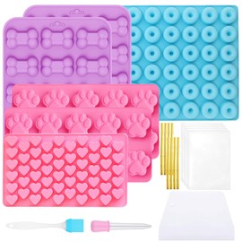 9 Stück Backmatten für Hundeleckerlies Set,Silikon Backmatte,mit 50 Cellophantüten,50 Metallischen Bindebaender,Schaber,Bürste,Tropfer, für DIY Hundeleckerlies,Kekse,Schokolade,Süßigkeiten,Eiswürfel