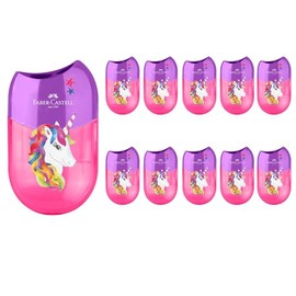 FABER-CASTELL 205248 Unicorn Double Sharpener, 10 Pencil Sharpeners with Container for Thick and Thin Pencils