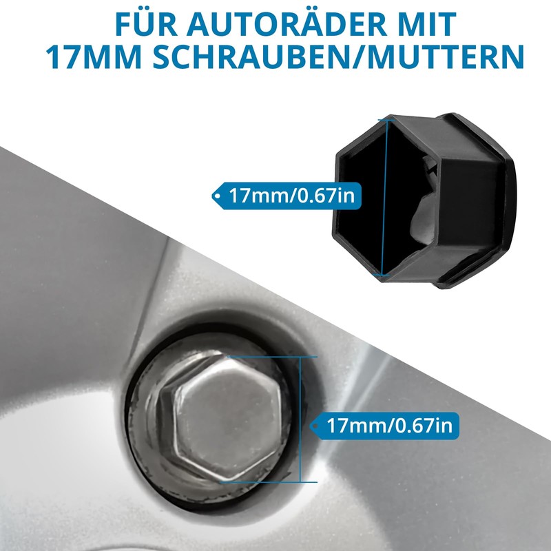 AUTOUTLET 24pcs Wheel Nut Caps 17 mm, Wheel Bolts Wheel
