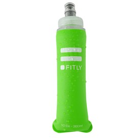 FITLY Soft Flask - 10 oz (300 ml) - Shrink As You Drink Pocket Soft Water Bottle for Hydration Pack/Running Vest - Folding Water Bottle for Running, Hiking, Cycling - Ski Water Bottles - Green