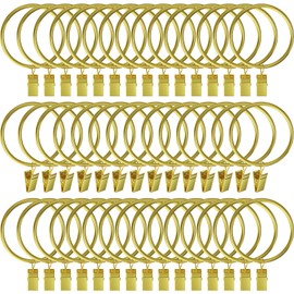 44 Pack Curtain Rings with Clips 2 inch Gold for Drapes Drapery Rings, for Shower Tension Rod Rings Hooks Curtain Hangers Clips, Metal Stainless Steel Fits Diameter 2 in Rod, Gold