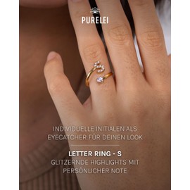 Purelei® Letter Ring - Women's Ring Made of Durable Stainless Steel - Waterproof Rings - Adjustable Rings from Size 50 to 60 - Fashion Jewellery for Your Individual Look, Stainless Steel, Cubic