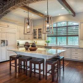 Farmhouse Chandelier Rustic Wood Pendant Light, Trapezoid Semi Flush Mount Ceiling Light with Adjustable Chain & E26 Base for Kitchen Island, Dining Room Entryway Living Room Entrance Hall 12.3"