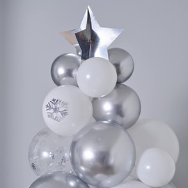 Ginger Ray Christmas Tree Made of Latex Balloons in Silver & White with Confetti Ideal Alternative Christmas Tree
