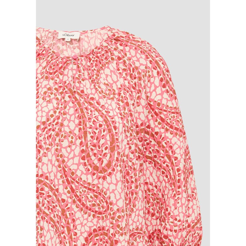 s.Oliver Textured Relaxed Fit Ruffle Raglan Sleeve Blouse, raspberry