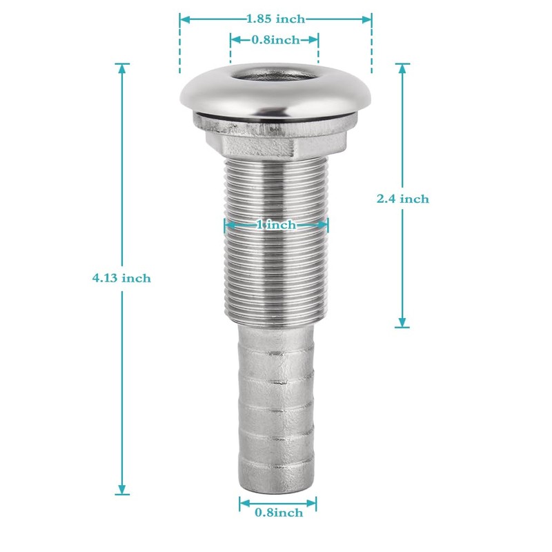Stainless Steel Extension Boat Thru-Hull Fitting Drain for 3/4" I.D.