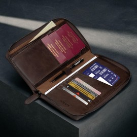 TORRO Family Travel Wallet – Premium Leather Travel Organiser/Family Passport Holder Travel Wallet for 4 Passports (Dark Brown)