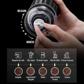 2RIYADH Molino de Café Eléctrico, Molinillo de Café Portátil, Cabezal de molienda de cerámica para conservar el sabor de los granos, Tipo de Molido Ajustable, Portátil para Espresso,Vertido y Coldbrew